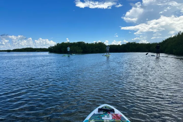a boat on a lake next to a body of water